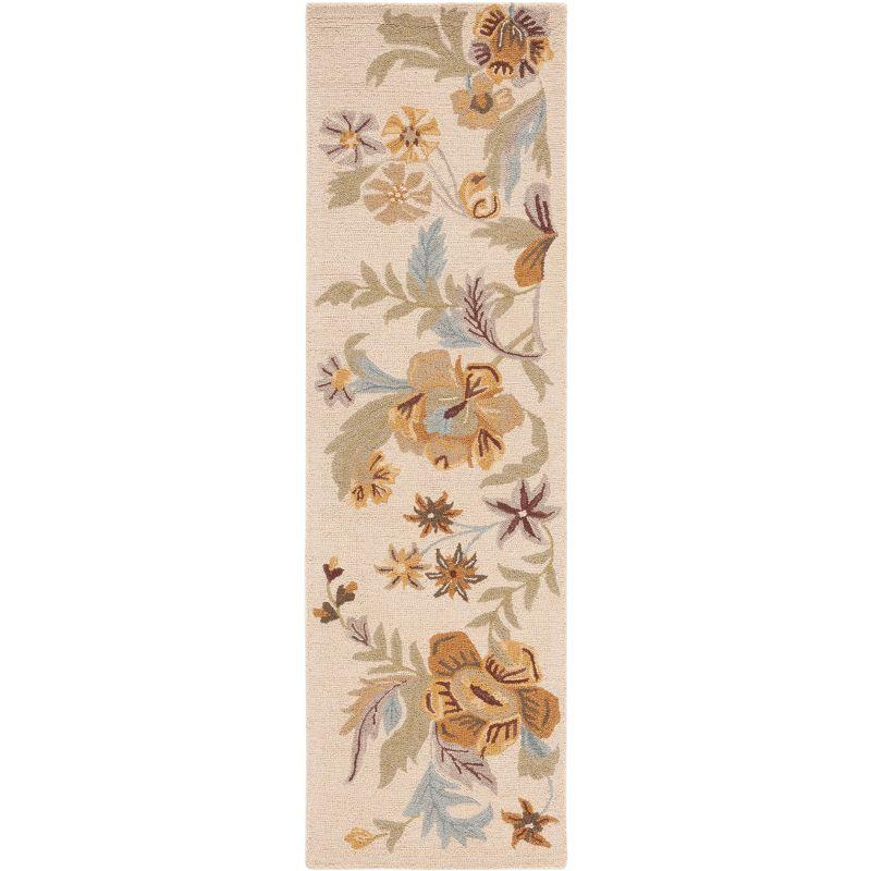 Beige and Multicolor Floral Wool Runner Rug 2'3" x 8'