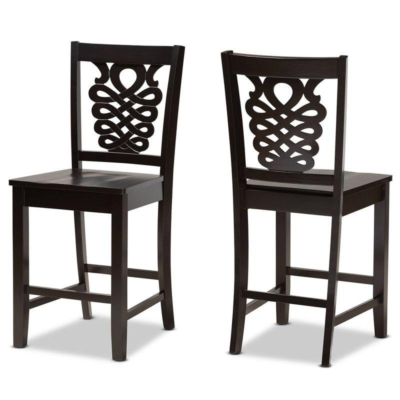 2pc Gervais Wood Counter Height Barstools Brown - Baxton Studio: Oval Back, Polyester Upholstery, Fixed Seat 24"