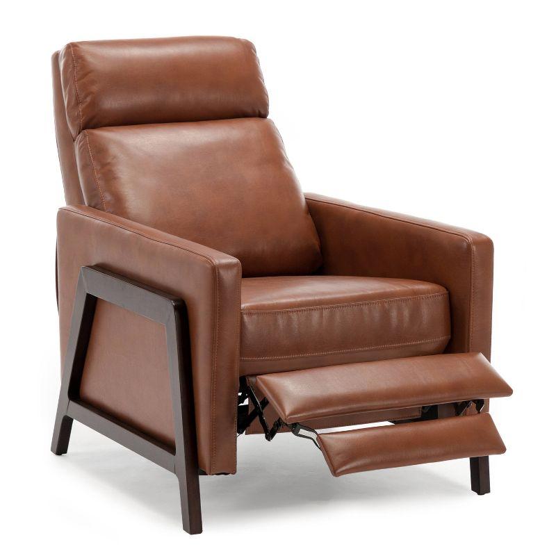 Comfort Pointe Maxton Press-Back Recliner Caramel: Mid-Century Modern, Faux Leather, High Back, Pocketed Coil Seating