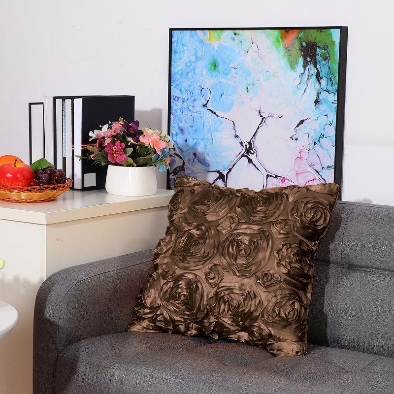 PiccoCasa 3D Satin Rose Floral Shells Art Cushion Throw Pillow Cover for Bed Sofa 1 Pc Coffee 16" x 16"