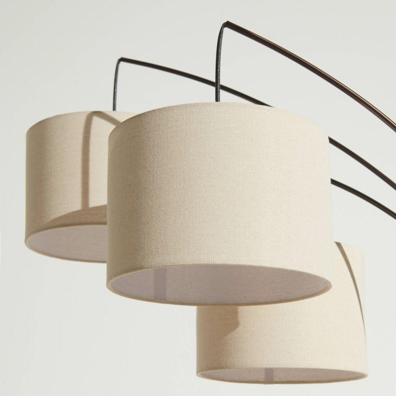 Brightech Trilage 84 in. Mid-Century Modern 3-Light Adjustable LED Arched Standing Floor Lamp with 3 Fabric Drum Shades