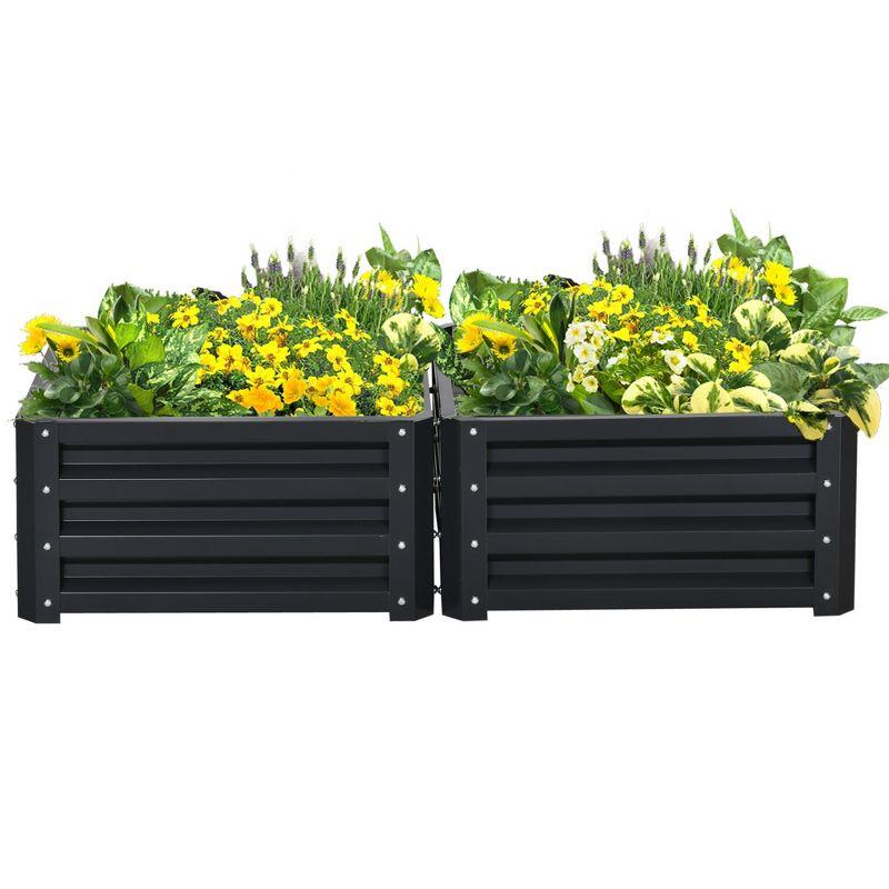 Outsunny 2' x 2' x 1' 2-Piece Galvanized Raised Garden Bed Box Planter Raised Beds with Steel Frame for Vegetables, Flowers, and Herbs, Dark Gray