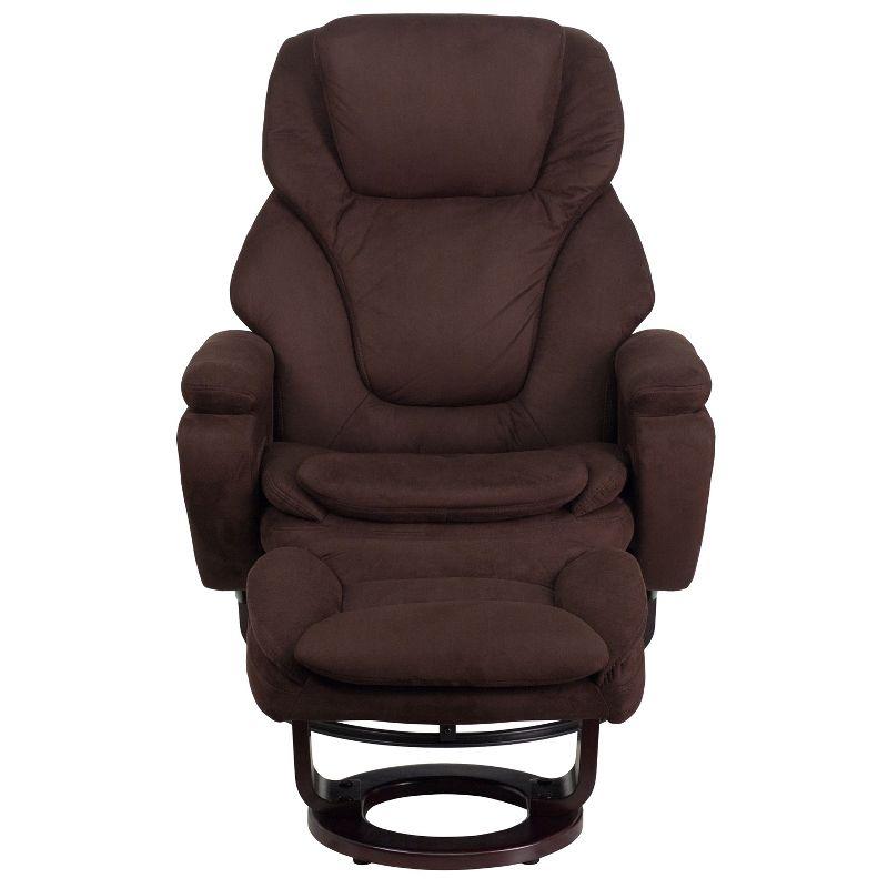 Brown Microfiber Swivel Recliner with Wood Base