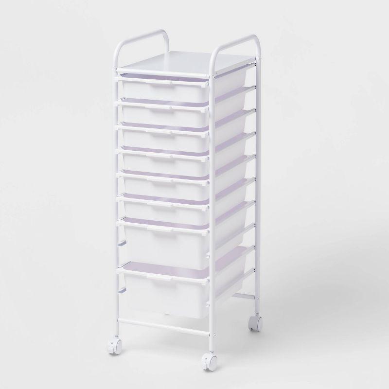 White 8-Drawer Rolling Storage Cart with Metal Frame