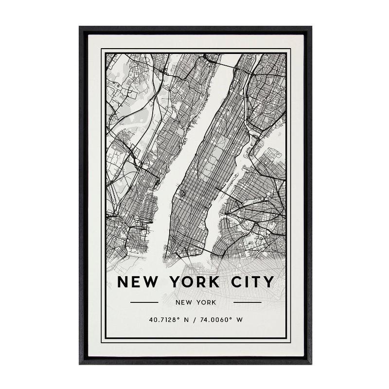 New York City Modern Map Framed Canvas Print, 36" x 27"