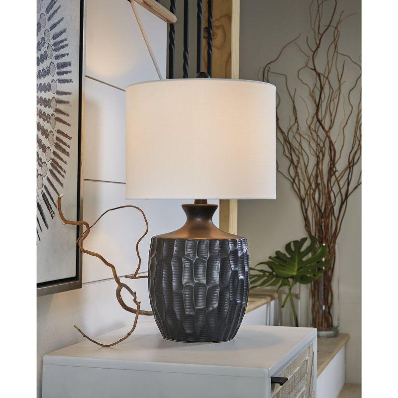 Ellisley Matte Black Ceramic Table Lamp with White Shade