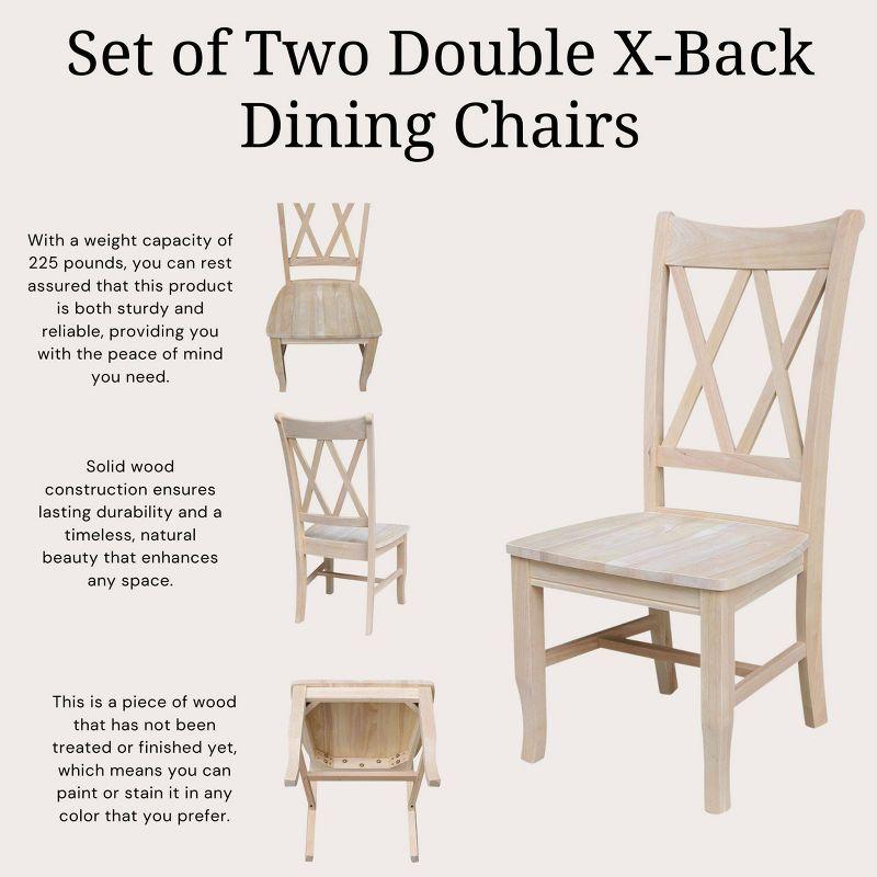 Set Of 2 Double X Back Chair Unfinished - International Concepts: Solid Wood, Armless, Unupholstered