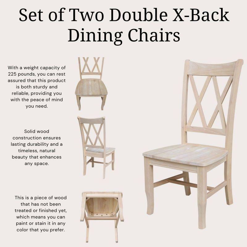 Set Of 2 Double X Back Chair Unfinished - International Concepts: Solid Wood, Armless, Unupholstered