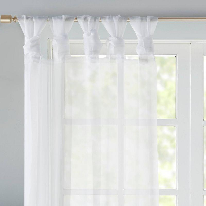 Set of 2 63"x50" Persis Twisted Tab Voile Sheer Window White: Madison Park Curtain Panels, Transitional Style