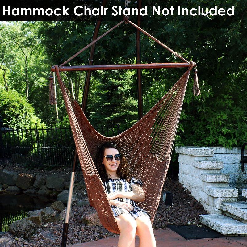 Sunnydaze Caribbean Style Extra Large Hanging Rope Hammock Chair Swing for Backyard and Patio - Mocha