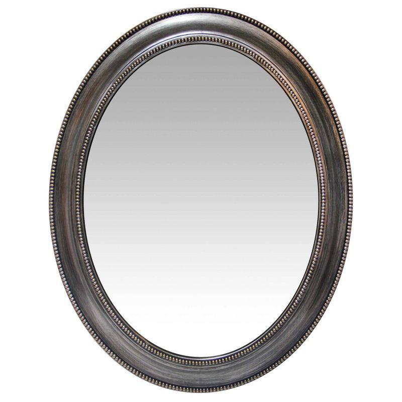 Elegant Antique Silver 30" Oval Beaded Resin Wall Mirror