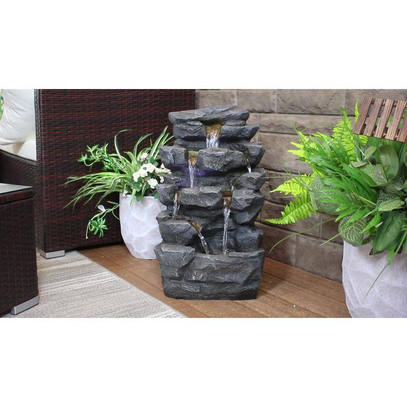 Sunnydaze 24"H Electric Polyresin Grotto Falls Outdoor Water Fountain with LED Lights