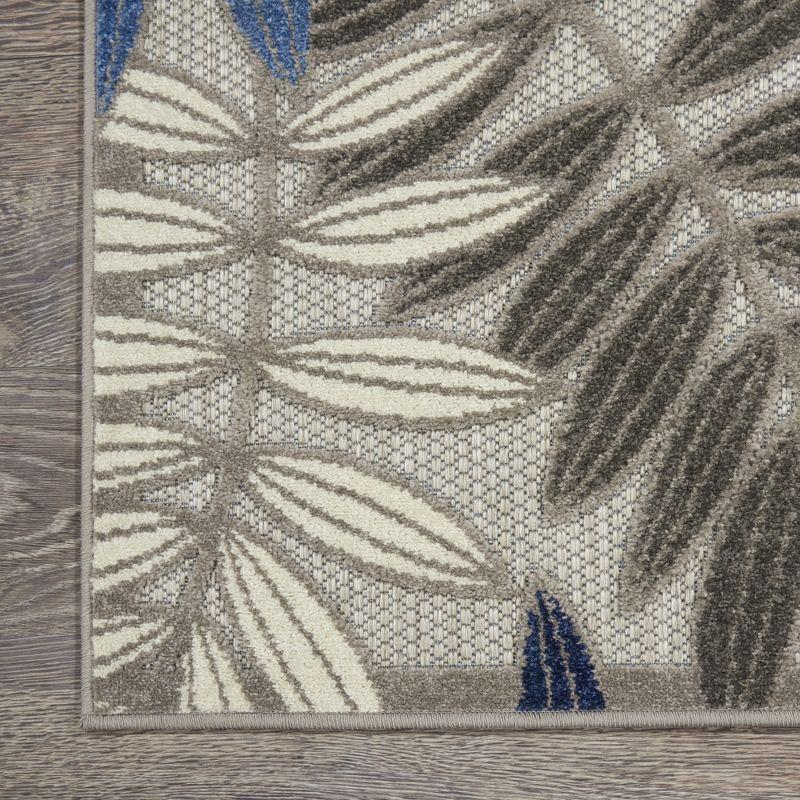 Nourison Aloha Floral Leaf Flatweave High-Low Indoor Outdoor Area Rug Grey/Blue 3'6" x 5'6"