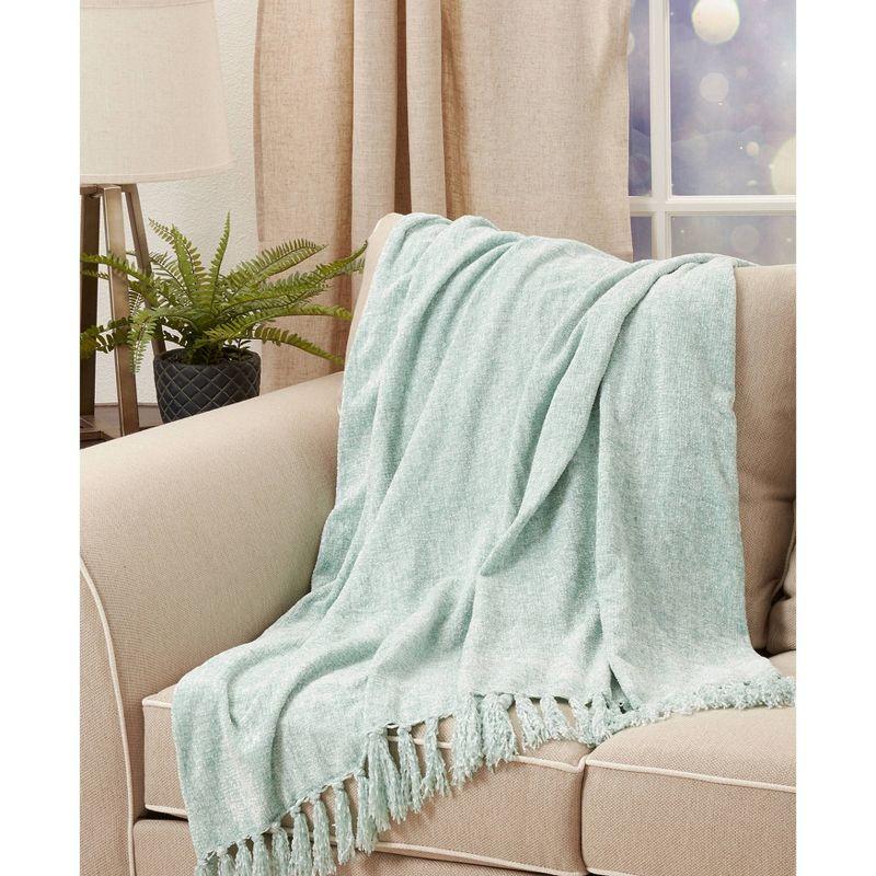 50"x60" Chenille Throw Blanket with Fringed Edges Aqua - Saro Lifestyle: Soft, Cozy for Couch, Woven Polyester