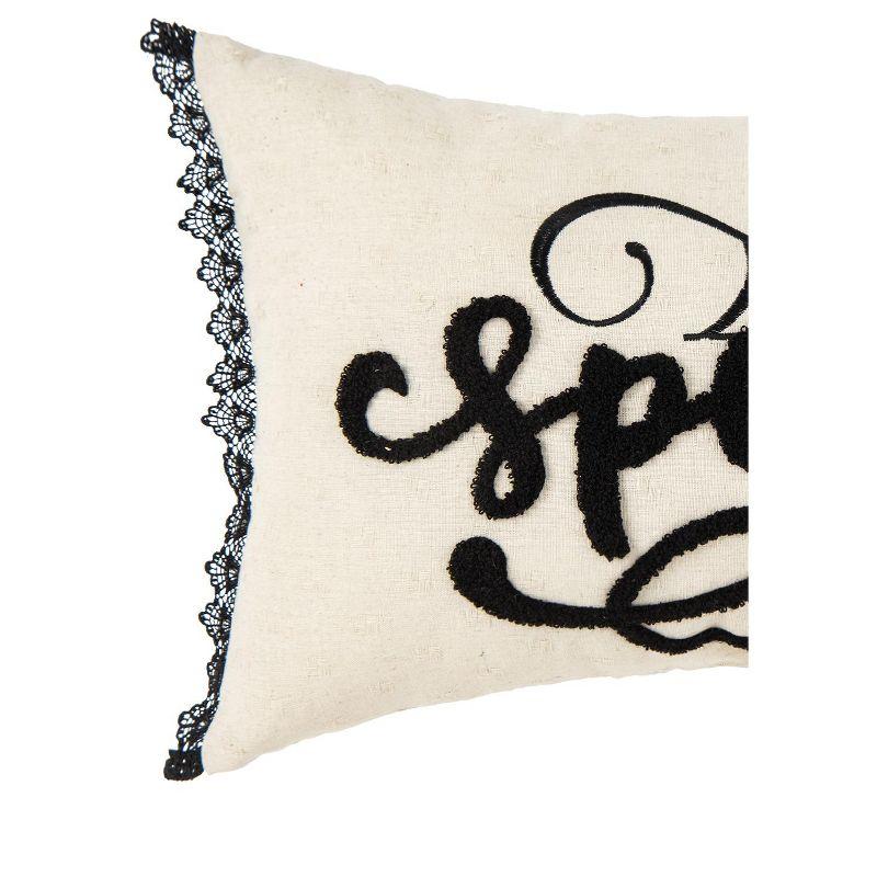 Spooky Black and White Embroidered Halloween Throw Pillow