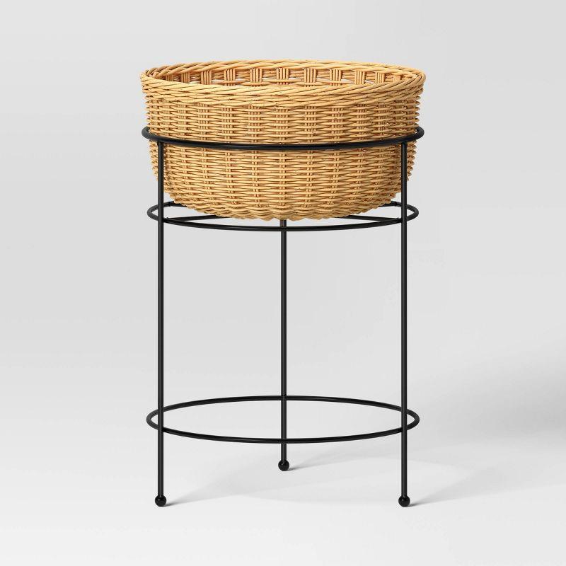Small Wicker/Metal Indoor Outdoor Plant Stand Black/Cream 12.2"x12.2"x18.5" - Threshold™ designed with Studio McGee