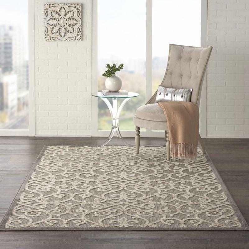 Nourison Aloha Contemporary Scroll Flatweave High-Low Indoor Outdoor Area Rug Natural 3'6" x 5'6"