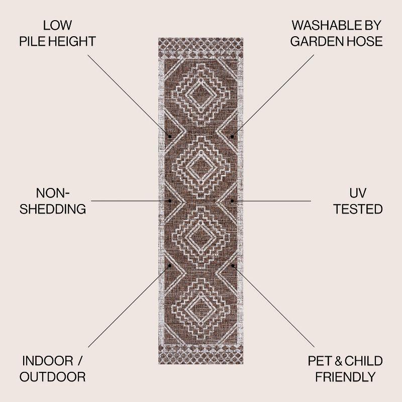 2'x10' Marokko Diamond Medallion Indoor/Outdoor Runner Rug, Brown/Beige - JONATHAN Y