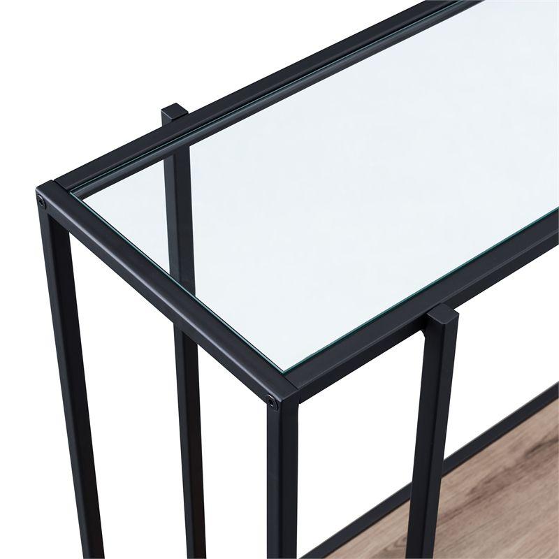 Black Bronze Accent Table with Gray Oak Shelf - Henn&Hart