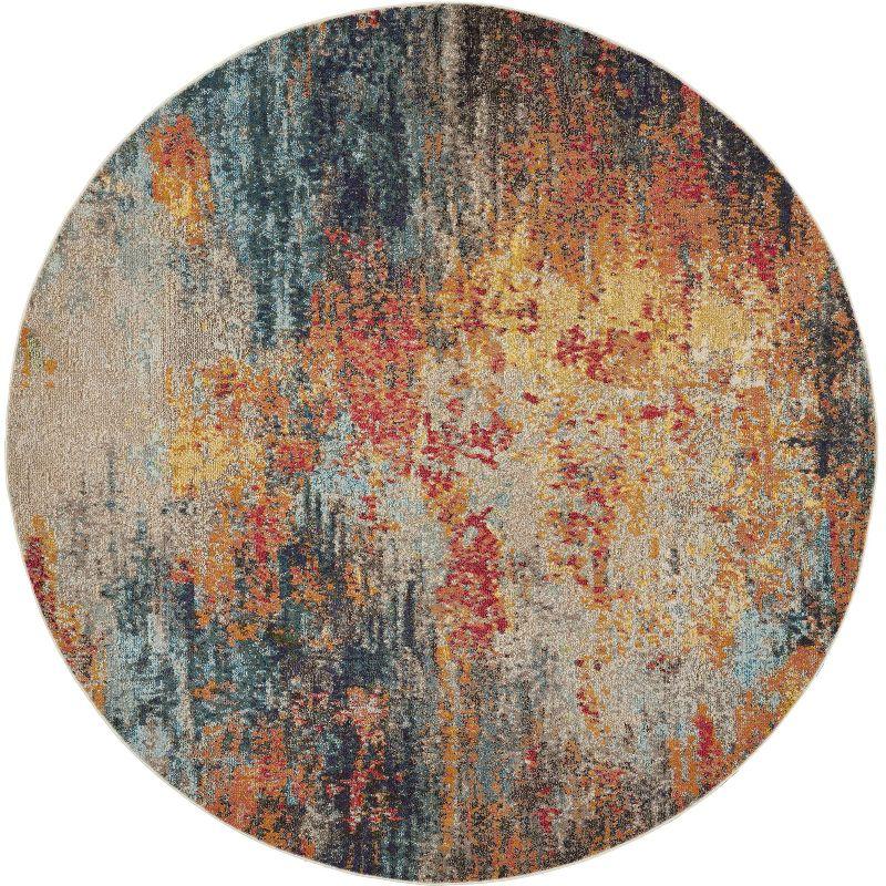 Celestial Swirl Abstract Blue Synthetic Round Rug - 7'10"