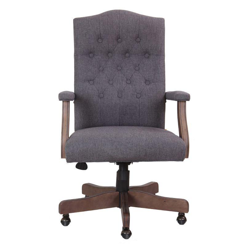 Traditional Executive Chair Slate Gray - Boss Office Products: Driftwood Base, Brass Castors, Pneumatic Lift