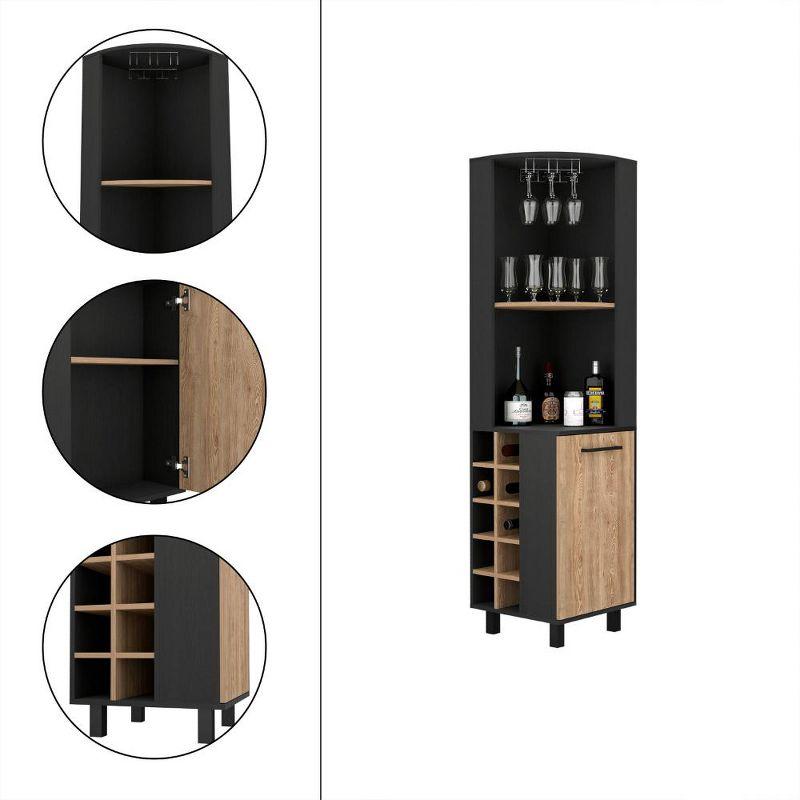 Depot E-Shop Corner Bar Single Door Cabinet Two Shelves, Ten Built-in Wine Rack