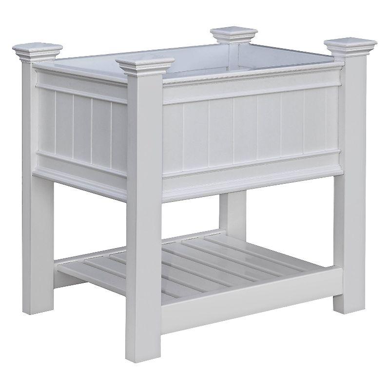 Cambridge White Vinyl Raised Garden Planter with Shelf