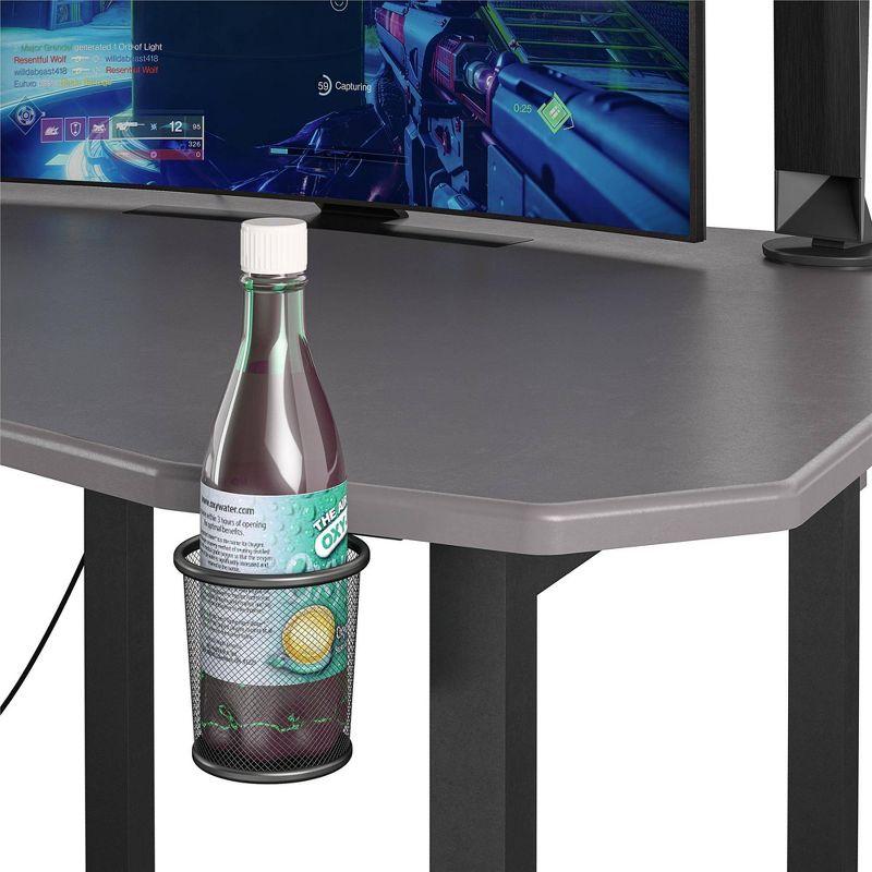 ErgoQuest Gray Gaming Desk with USB, Cup Holder & Headphone Hook