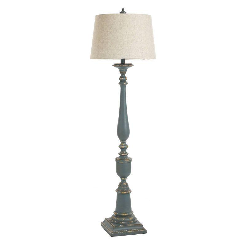 64" 3-way Distressed Floor Lamp with Heather Oatmeal Hardback Fabric Shade Blue - StyleCraft