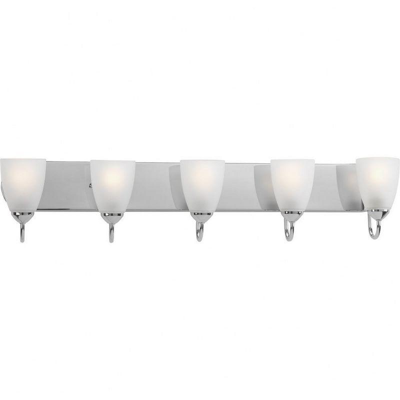 Progress Lighting Gather 5-Light Bath Bracket, Polished Chrome, Etched Glass Shades