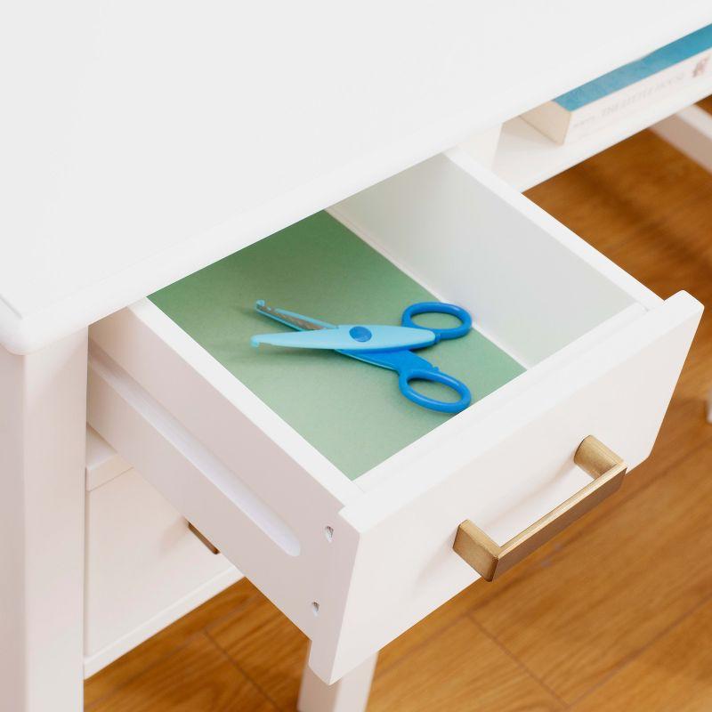 Guidecraft Taiga Kids Desk and Chair Set with Hutch - White: Kids Wood Desk with Drawers, Storage Shelf, and Corkboard | Study Table for Kids Bedroom