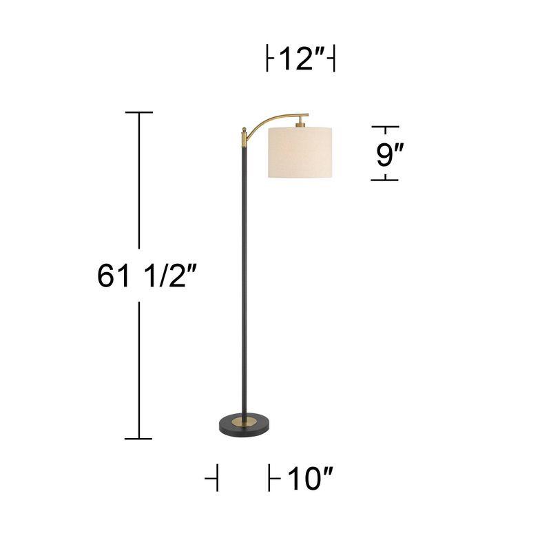 360 Lighting Rayna Mid Century Modern Downbridge Floor Lamp 61 1/2" Tall Black Gold Metal Off White Linen Drum Shade for Living Room Reading Bedroom