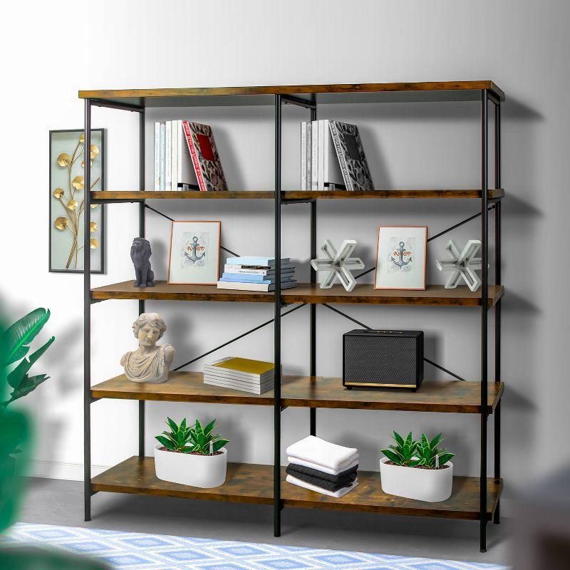 Vintage Industrial Nutmeg Brown Wood & Metal 4-Tier Bookshelf