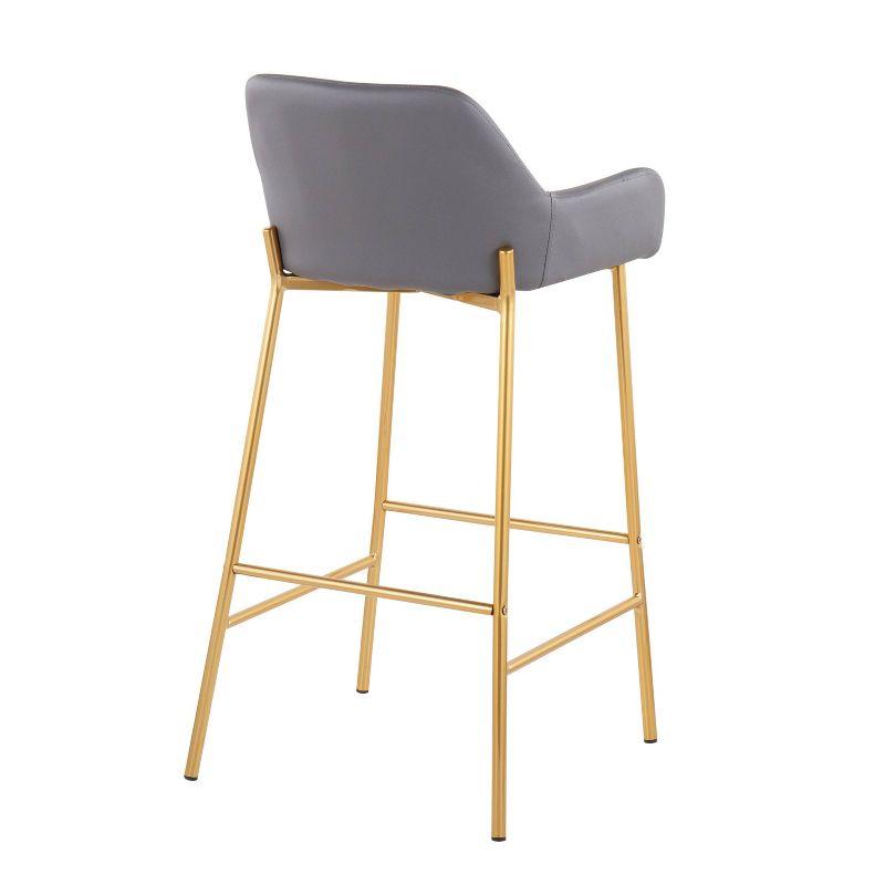 Set of 2 Daniella Metal Faux Leather Barstools Gold/Gray - LumiSource: Upholstered, Fixed Height, with Back