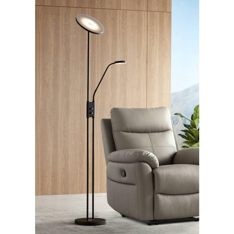 360 Lighting Taylor Modern Torchiere Floor Lamp with Side Light 72" Tall Satin Black LED Adjustable for Living Room Reading Bedroom Office House Home