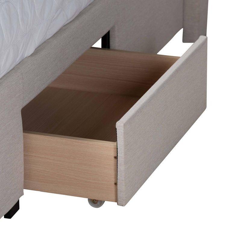 Braylon Fabric and Wood 3 Drawer Platform Storage Bed Beige/Dark Brown - Baxton Studio