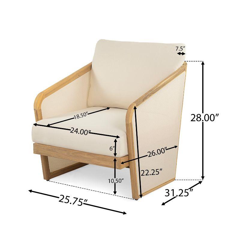 Teak Finish Acacia Wood Patio Lounge Chair with Beige Cushions