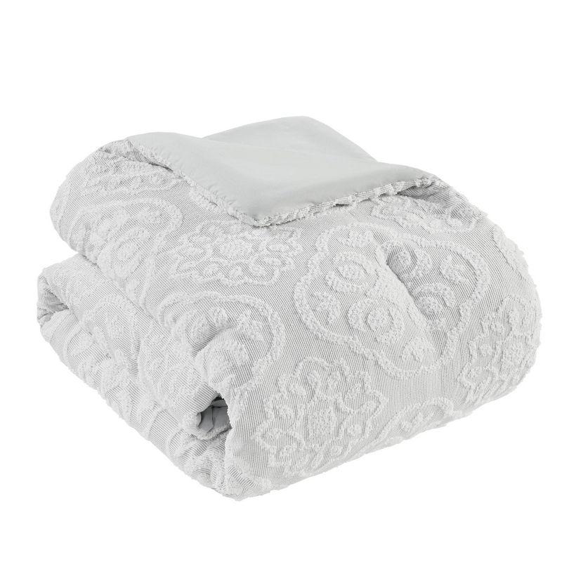 Full White Microfiber Tufted Medallion Comforter Set