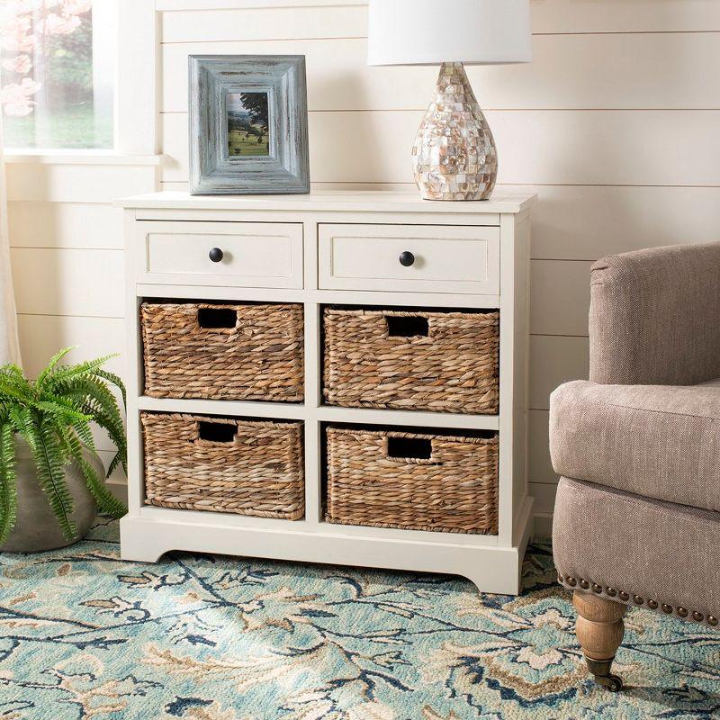Herman Storage Unit with Wicker Baskets - Distressed Cream - Safavieh.