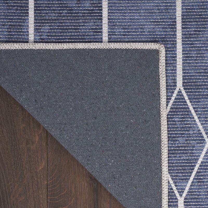 SR107 Geometric Machine Washable Area Rug in Navy Blue