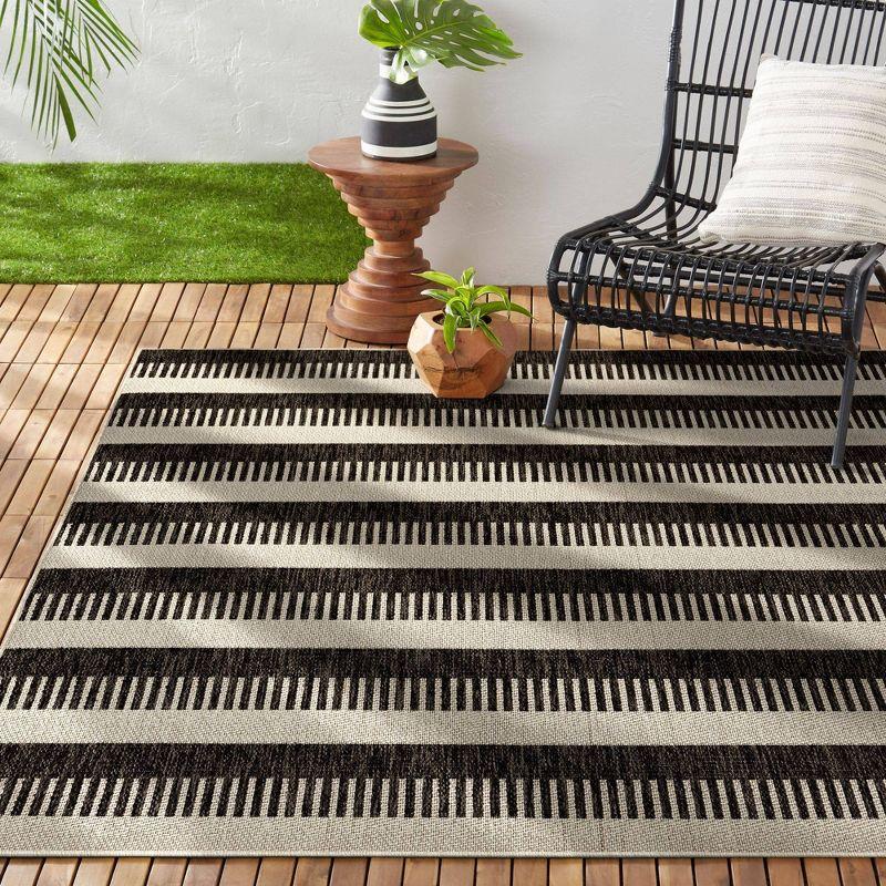 Nicole Miller New York Patio Country Charlotte Modern Striped Indoor/Outdoor Area Rug, Black/Grey