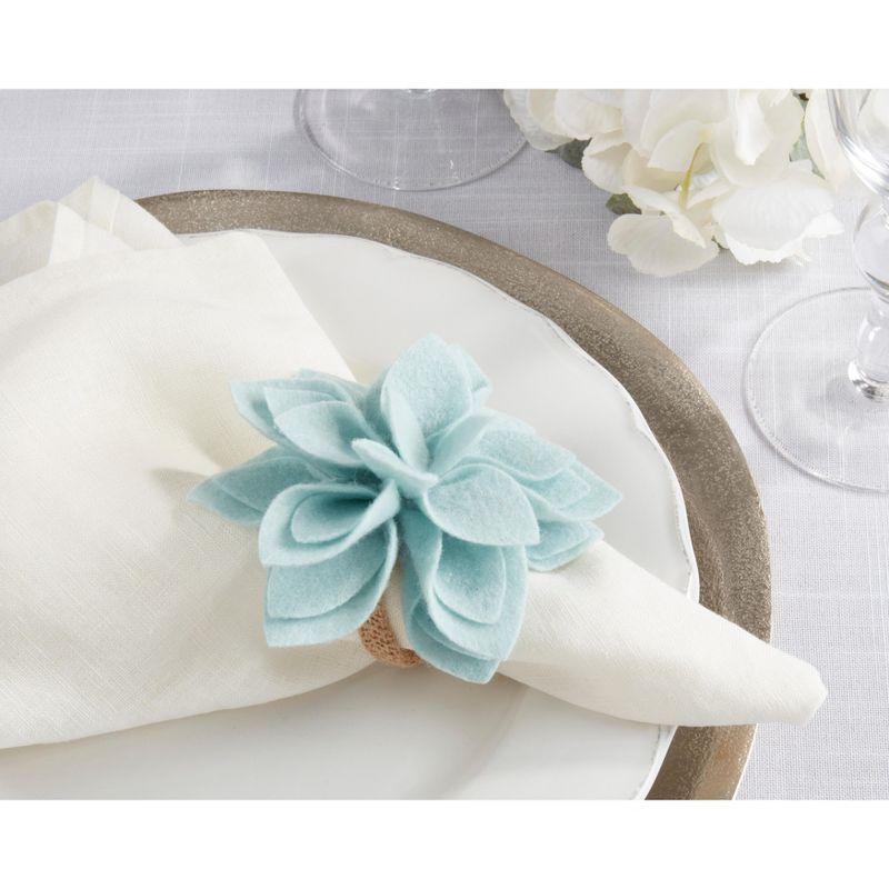 Saro Napkin Ring Collection Flower: 100% Felt - Ring: 100% Jute Napkin Ring (Set of 4)