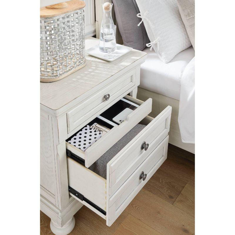 Robbinsdale 2 Drawer Nightstand White - Signature Design by Ashley: Bronze-Tone Hardware, Wood Veneer, Storage Tray