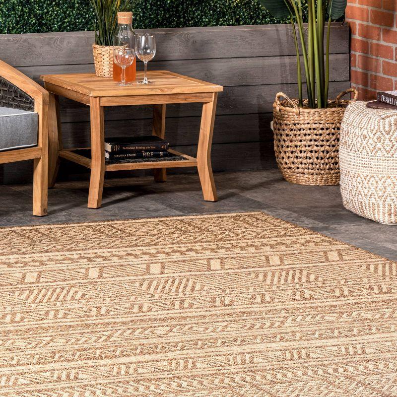 Beige Striped Synthetic Easy-Care Indoor/Outdoor Area Rug