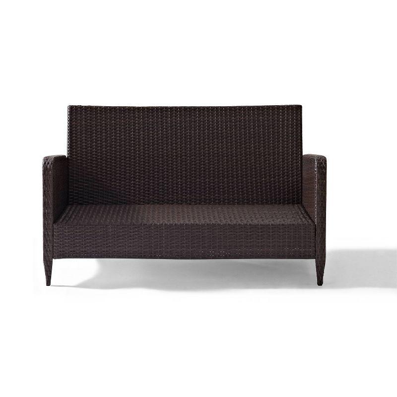 Beige Wicker Outdoor Loveseat with Steel Frame