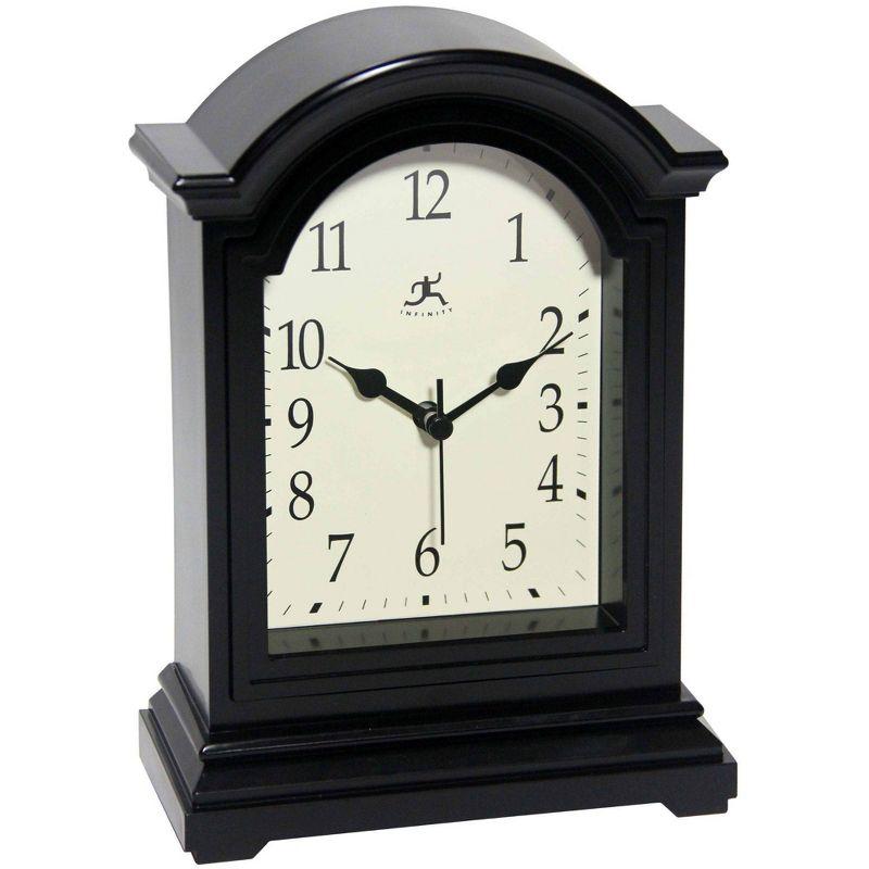 9" Antique Tabletop Clock Black - Infinity Instruments: Modern Analog Mantel Clock, Beige Face, Plastic Housing