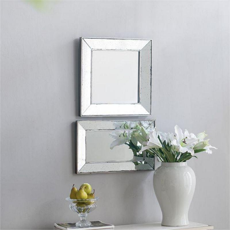 Antique Rectangular Frameless Wall Mirror with Distressed Finish