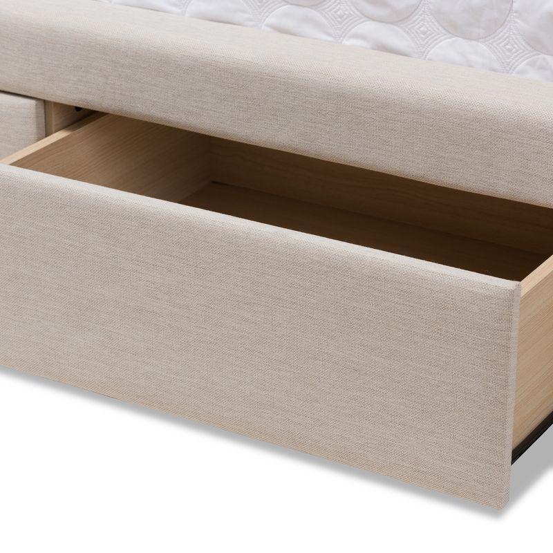 Elegant Light Beige Queen Upholstered Storage Bed with Tufted Headboard