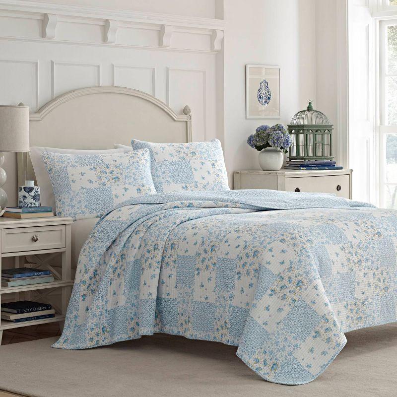 Laura Ashley Kenna Cotton Reversible Blue Quilt Set