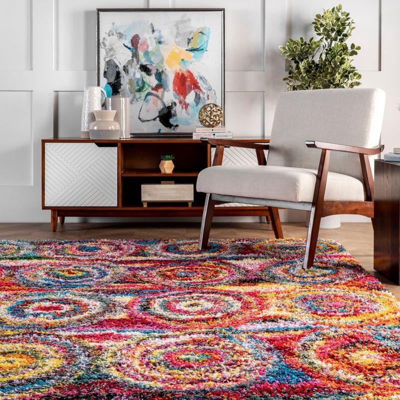 Kindra Multicolor Abstract Circle Shag 4' x 6' Rug